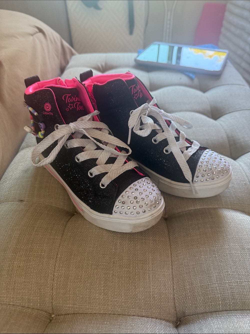 Skechers Black and Hot Pink Glitter Light-Up High-Top Sneakers